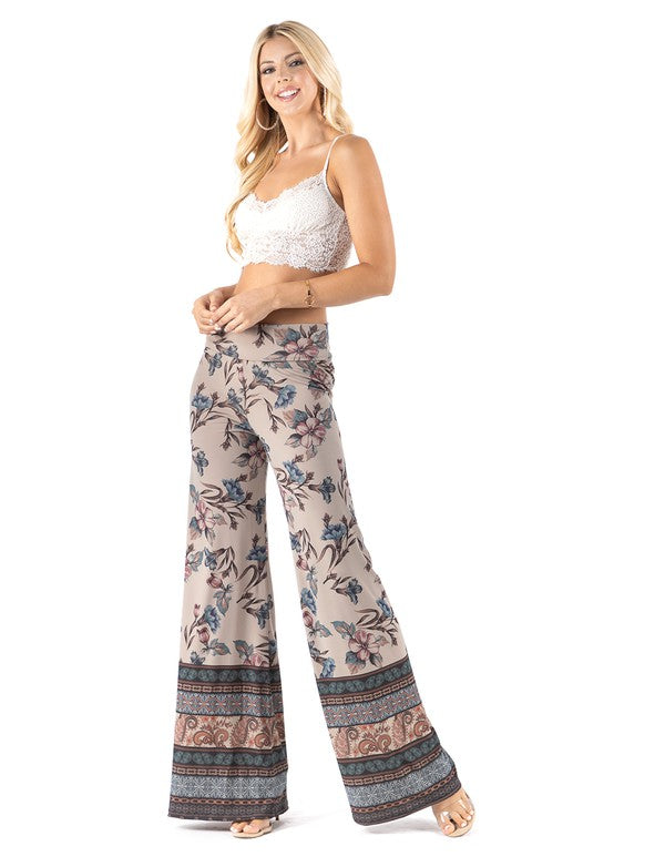 Blue Floral Wide Leg Palazzo Pants