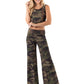 Army Green  Camo Print Wide Legs Palazzo Pants