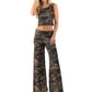Army Green  Camo Print Wide Legs Palazzo Pants