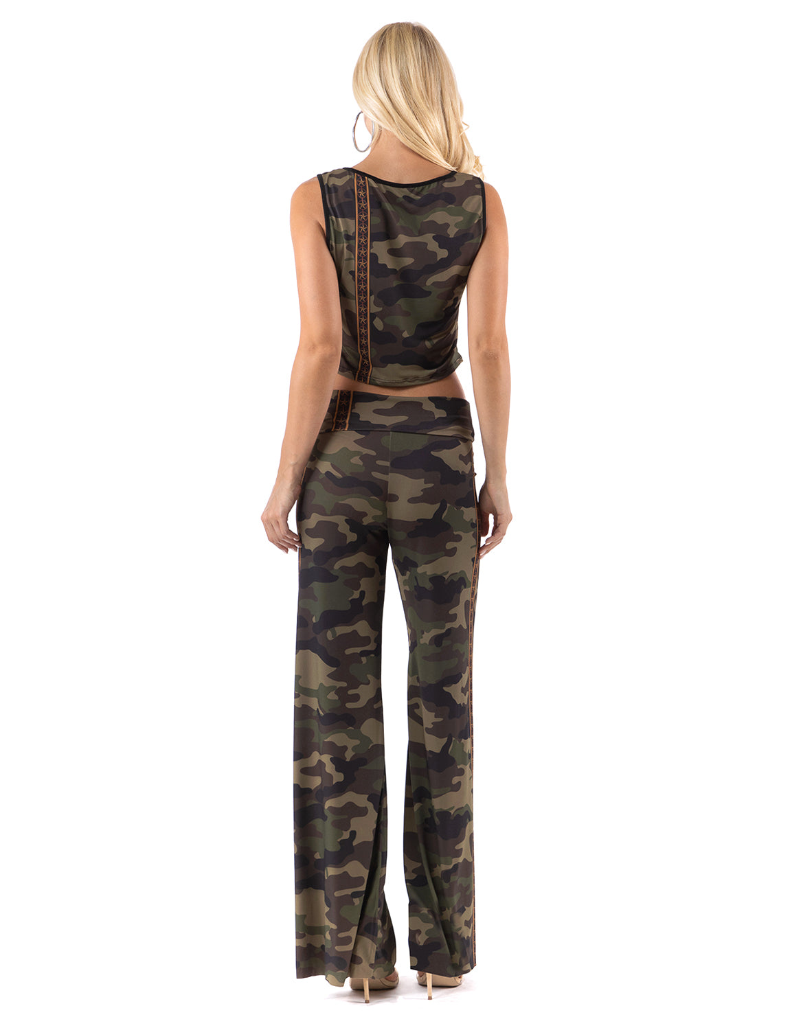 Army Green  Camo Print Wide Legs Palazzo Pants