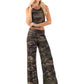 Army Green  Camo Print Wide Legs Palazzo Pants