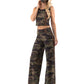 Army Green  Camo Print Wide Legs Palazzo Pants