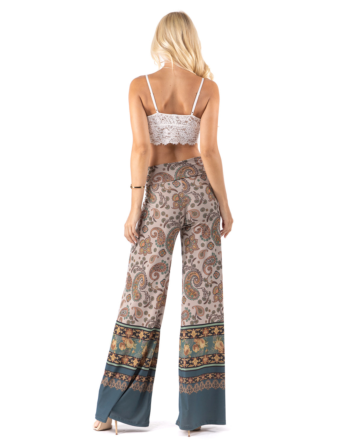 Tan & Floral Paisley High Waist Palazzo Pants
