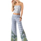 Blue & Green Scroll Print High Waist Palazzo Pants