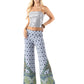 Blue & Green Scroll Print High Waist Palazzo Pants