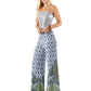Blue & Green Scroll Print High Waist Palazzo Pants