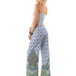 Blue & Green Scroll Print High Waist Palazzo Pants