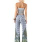 Blue & Green Scroll Print High Waist Palazzo Pants
