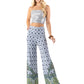 Blue & Green Scroll Print High Waist Palazzo Pants