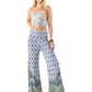 Blue & Green Scroll Print High Waist Palazzo Pants