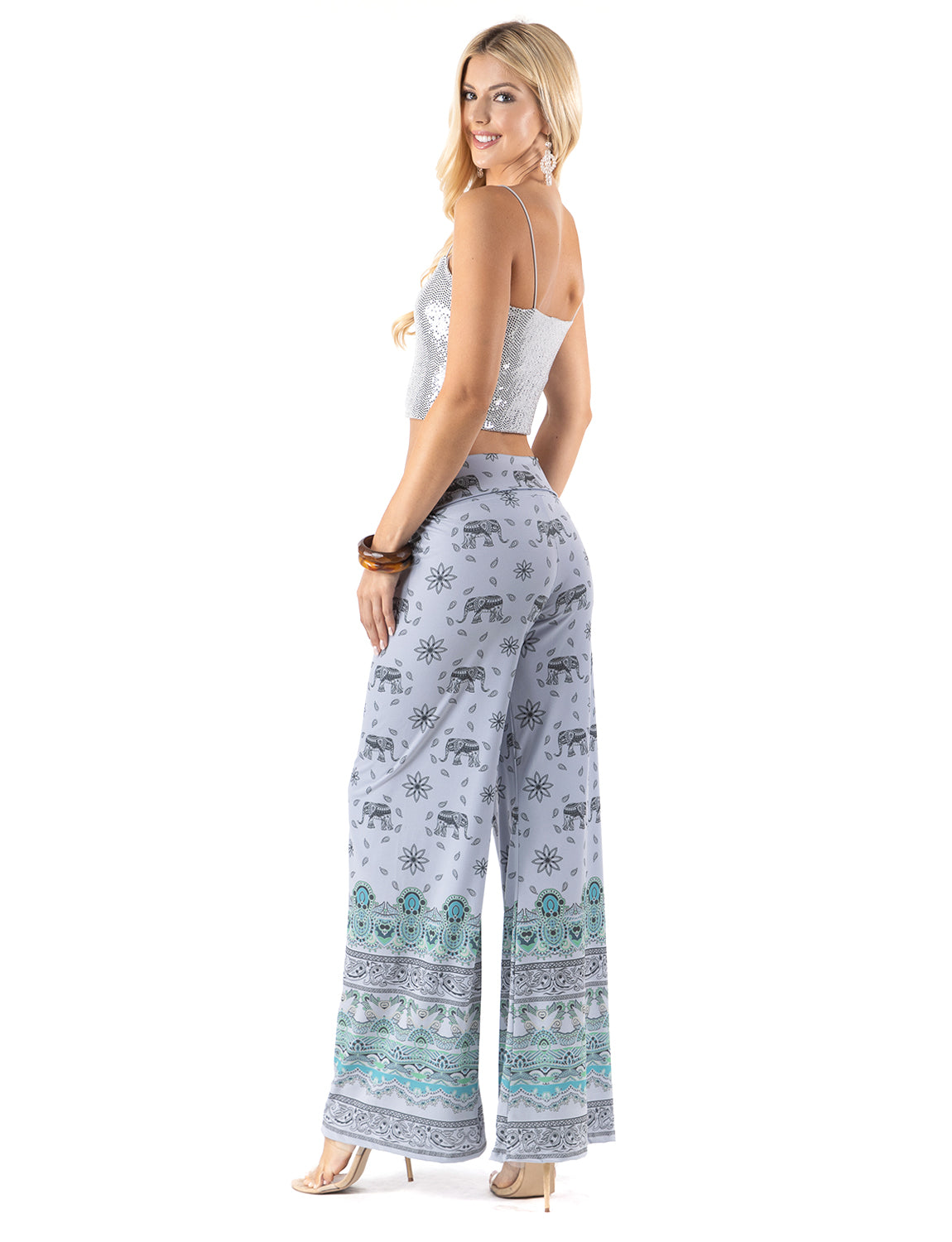 Blue Elephant Paisley Print High Waist Palazzo Pants