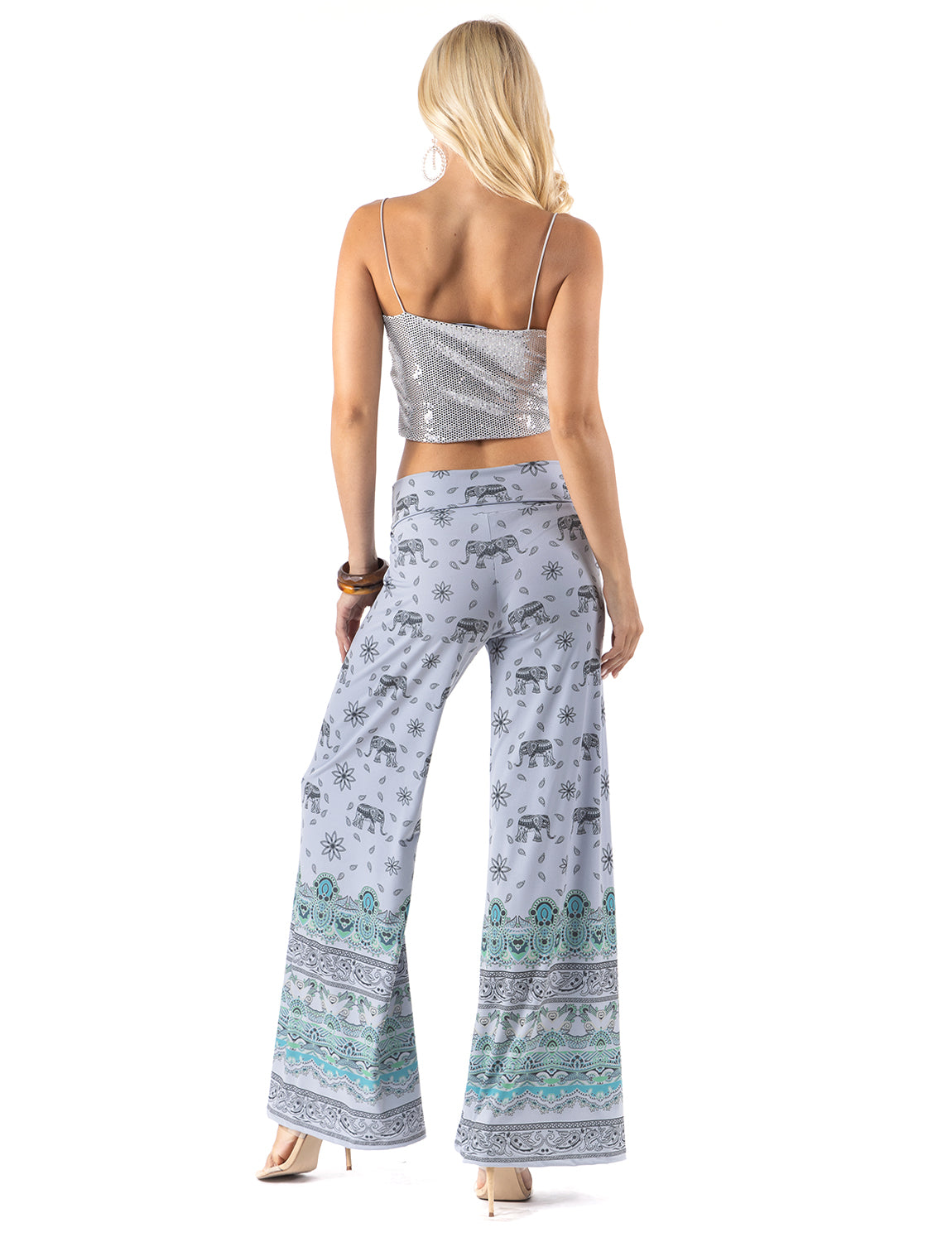 Blue Elephant Paisley Print High Waist Palazzo Pants