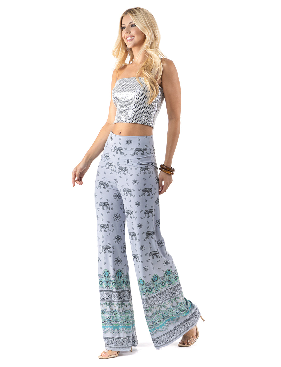Blue Elephant Paisley Print High Waist Palazzo Pants