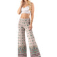 Tan & Green Floral High Waist Palazzo Pants