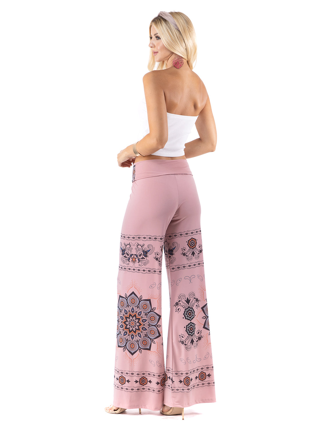 Pink Large Geometric Floral High Waist Palazzo Pants