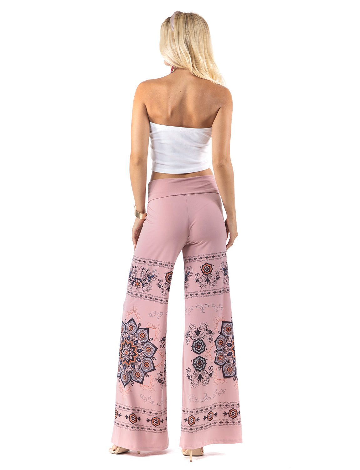 Pink Large Geometric Floral High Waist Palazzo Pants