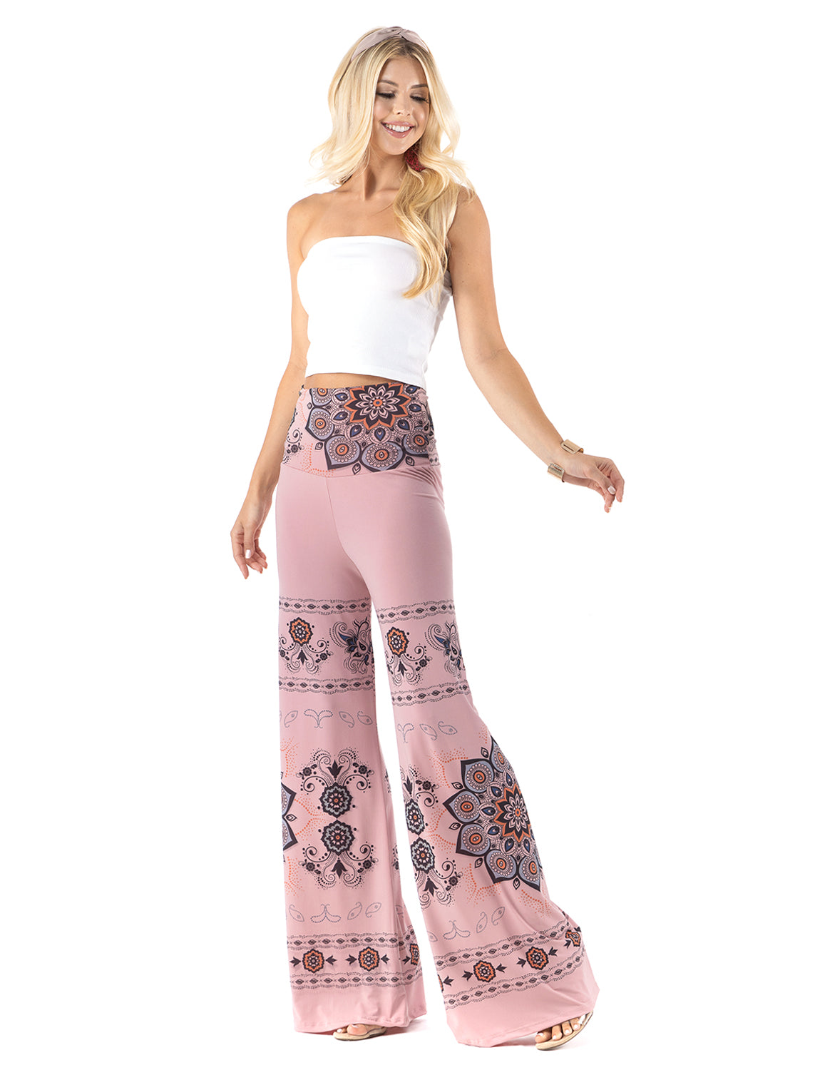 Pink Large Geometric Floral High Waist Palazzo Pants