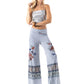 Blue Red Floral Print High Waist Palazzo Pants
