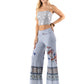 Blue Red Floral Print High Waist Palazzo Pants
