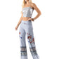 Blue Red Floral Print High Waist Palazzo Pants