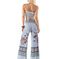 Blue Red Floral Print High Waist Palazzo Pants