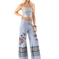 Blue Red Floral Print High Waist Palazzo Pants