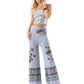 Blue Red Floral Print High Waist Palazzo Pants