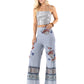 Blue Red Floral Print High Waist Palazzo Pants