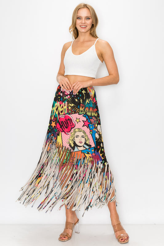 Women Fringe Skirt Comic Printed