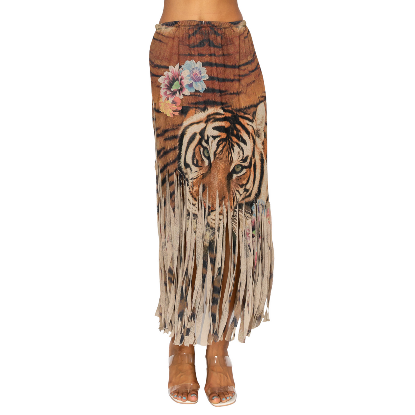Sublimation print Fringe Skirt with Mocha Tiger