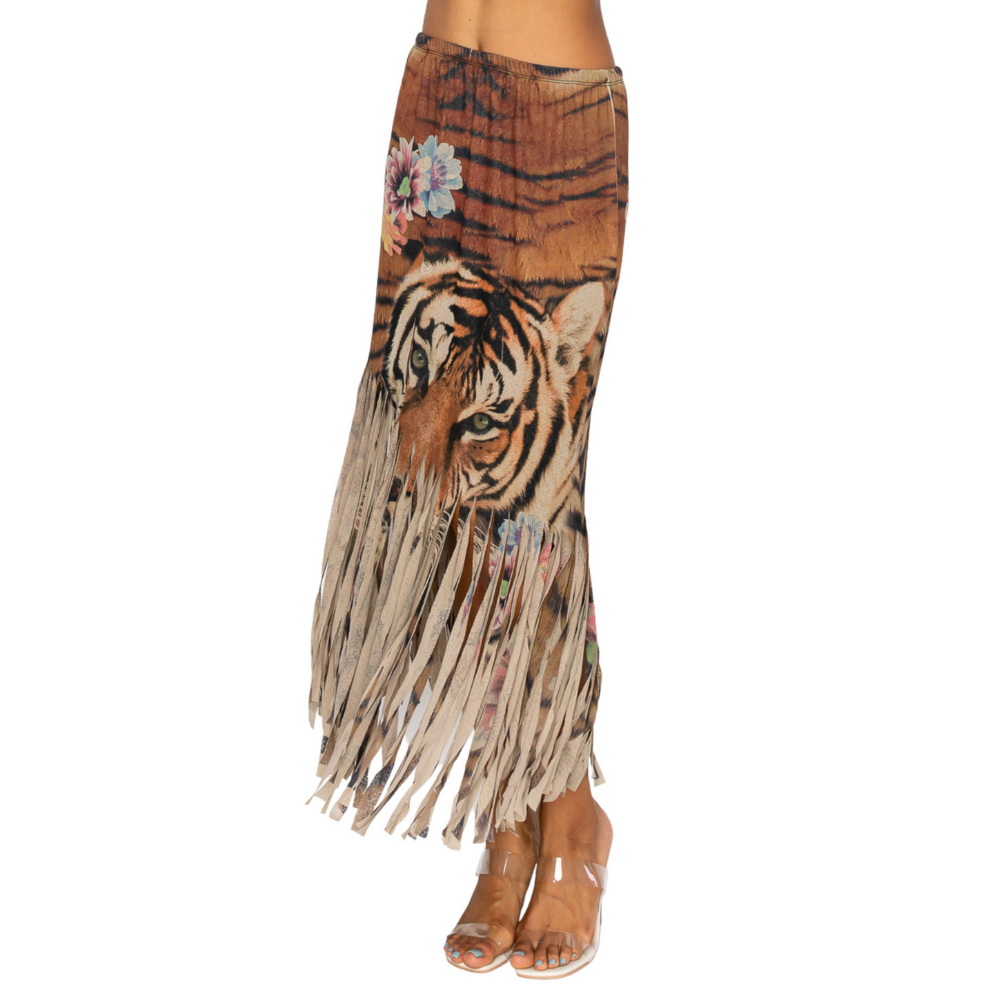 Sublimation print Fringe Skirt with Mocha Tiger