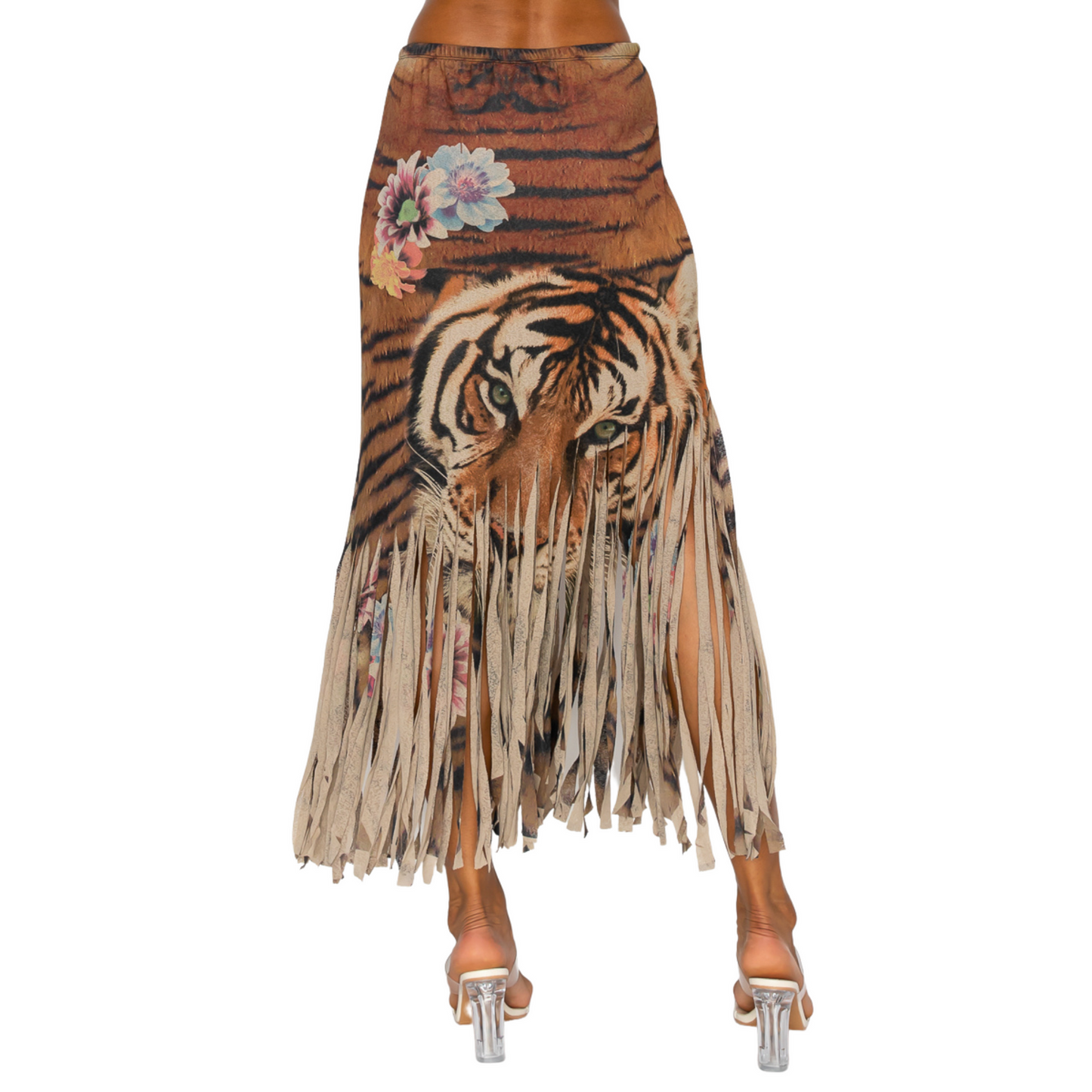Sublimation print Fringe Skirt with Mocha Tiger