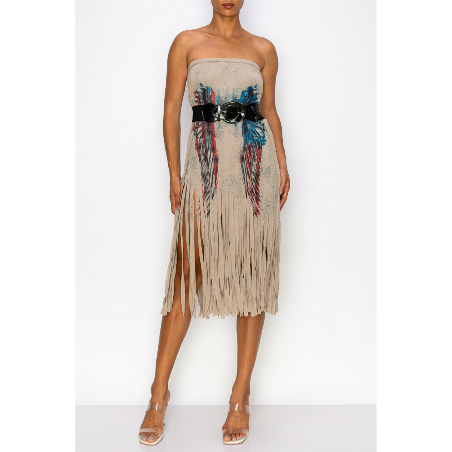 Sublimation Mocha Wing Print Fringe Skirt