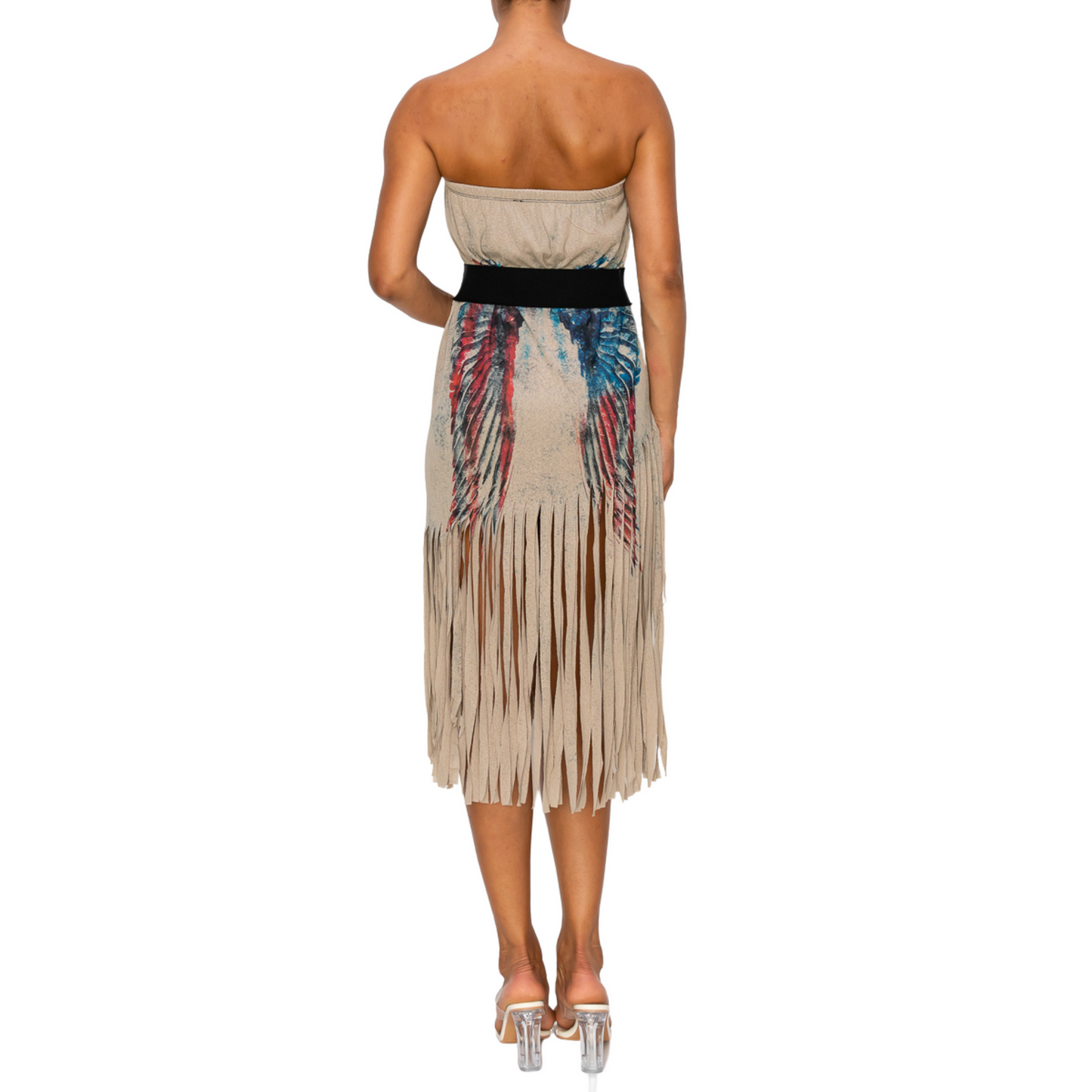 Sublimation Mocha Wing Print Fringe Skirt