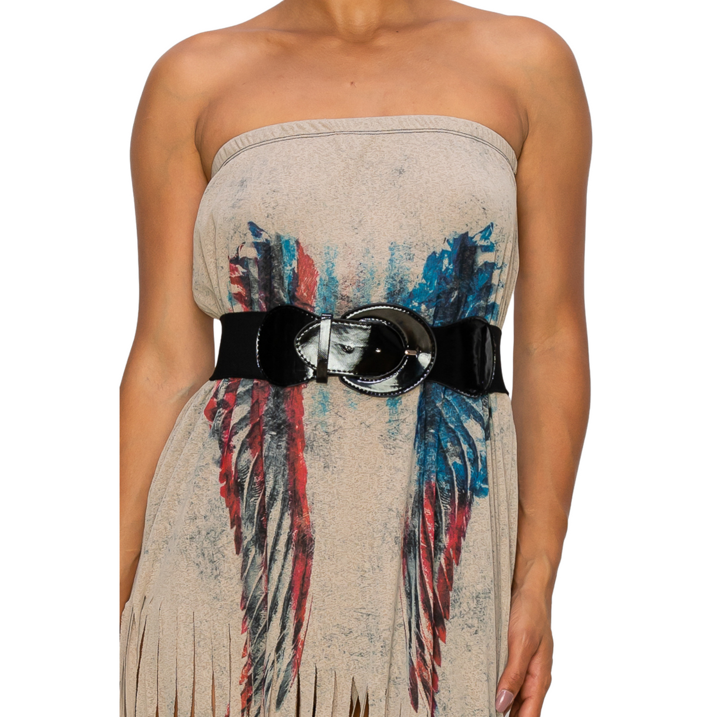 Sublimation Mocha Wing Print Fringe Skirt