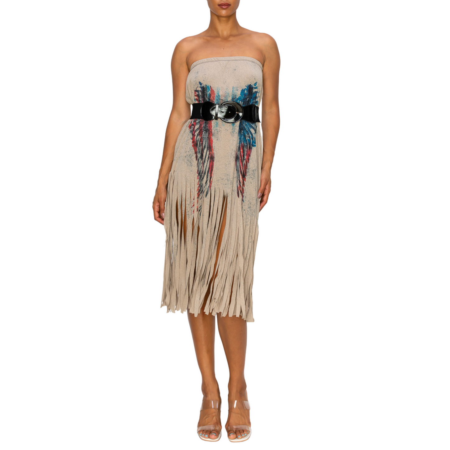 Sublimation Mocha Wing Print Fringe Skirt