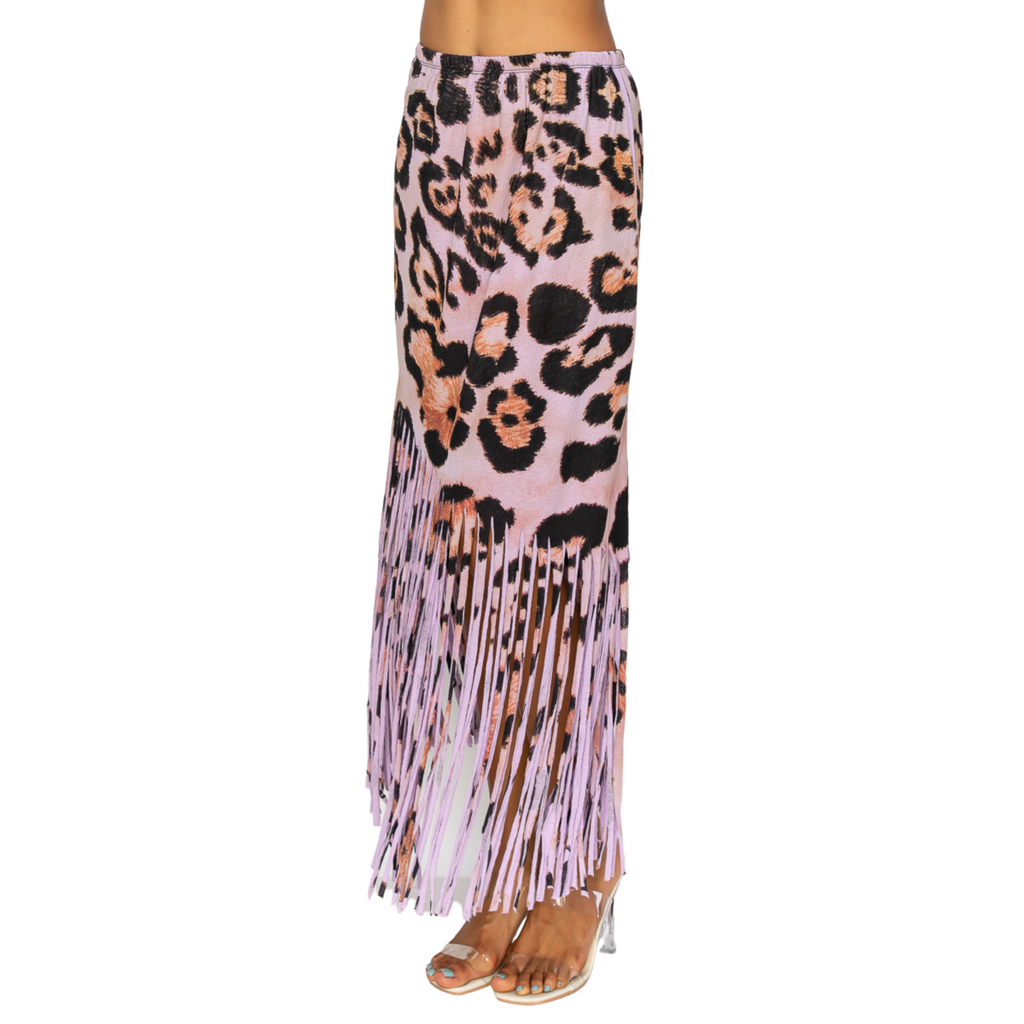 Asymmetric  Women Fringe Skirt - Sublimation Leopard Printed