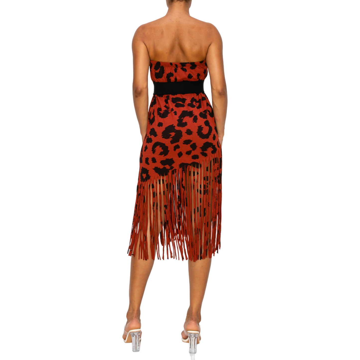 Women Fringe Skirt - Sublimation Rust Leopard Printed