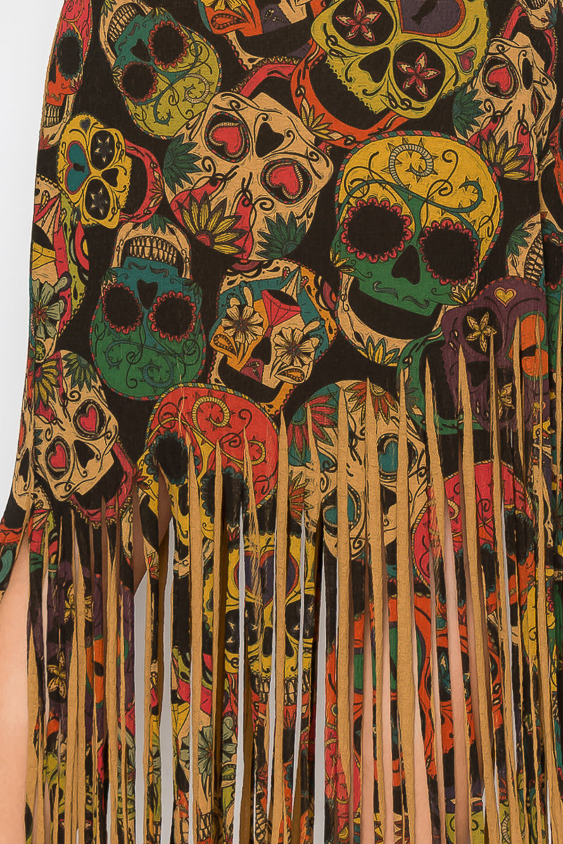 Sublimation Sugar Skull Printed Fringe Skirt for Women