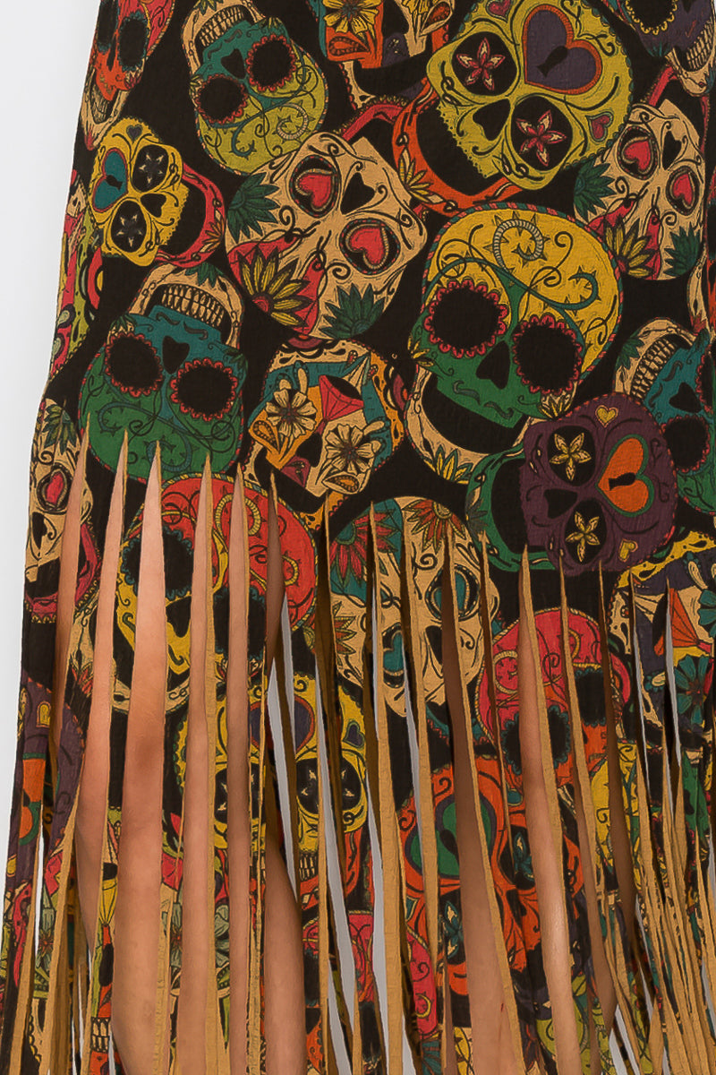 Sublimation Sugar Skull Printed Fringe Skirt for Women