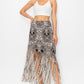 Sublimation Skull Printed Elastic Waist Fringe Skirt