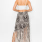 Sublimation Skull Printed Elastic Waist Fringe Skirt