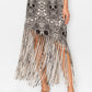 Sublimation Skull Printed Elastic Waist Fringe Skirt