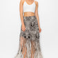 Sublimation Skull Printed Elastic Waist Fringe Skirt