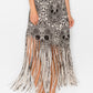 Sublimation Skull Printed Elastic Waist Fringe Skirt