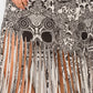 Sublimation Skull Printed Elastic Waist Fringe Skirt